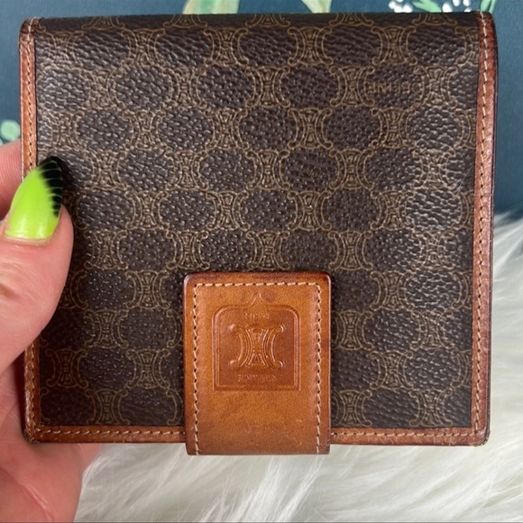 Celine Handbags - EUC Celine Vintage Brown Bifold Wallet Macadam Coated
Canvas & Lambskin